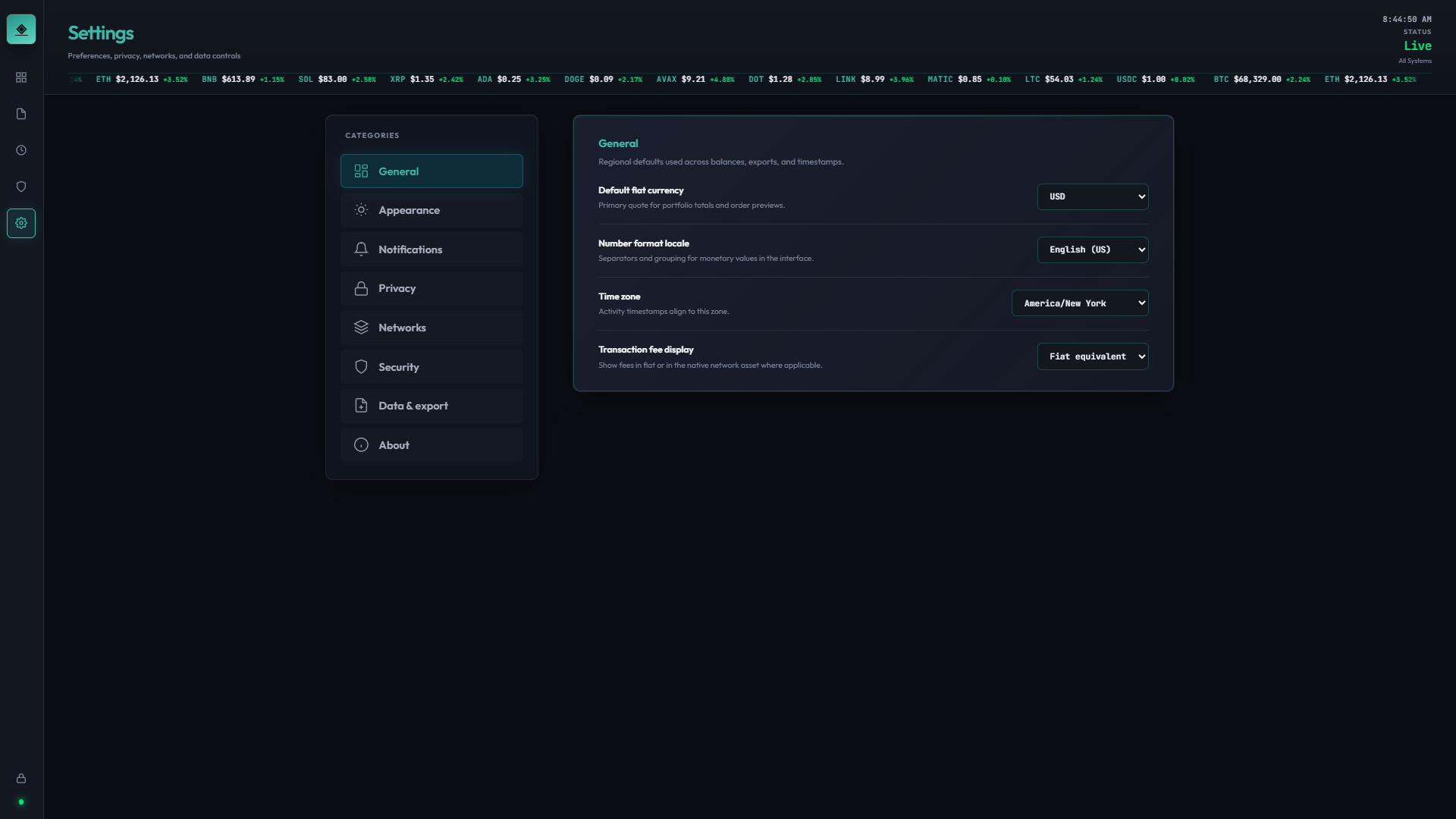 Settings — General